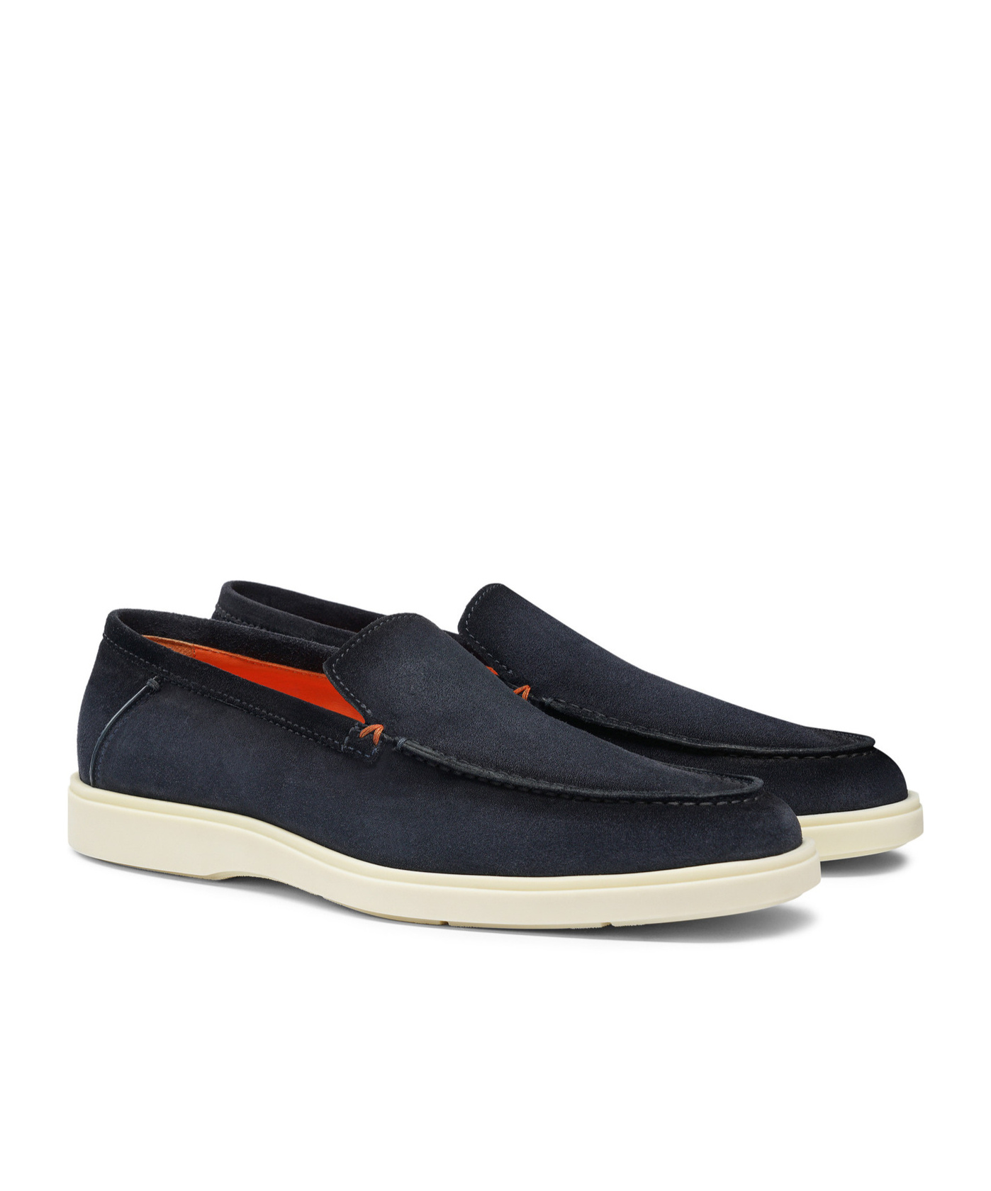 Santoni Suede Moccasin Loafers Round Toe In Gold