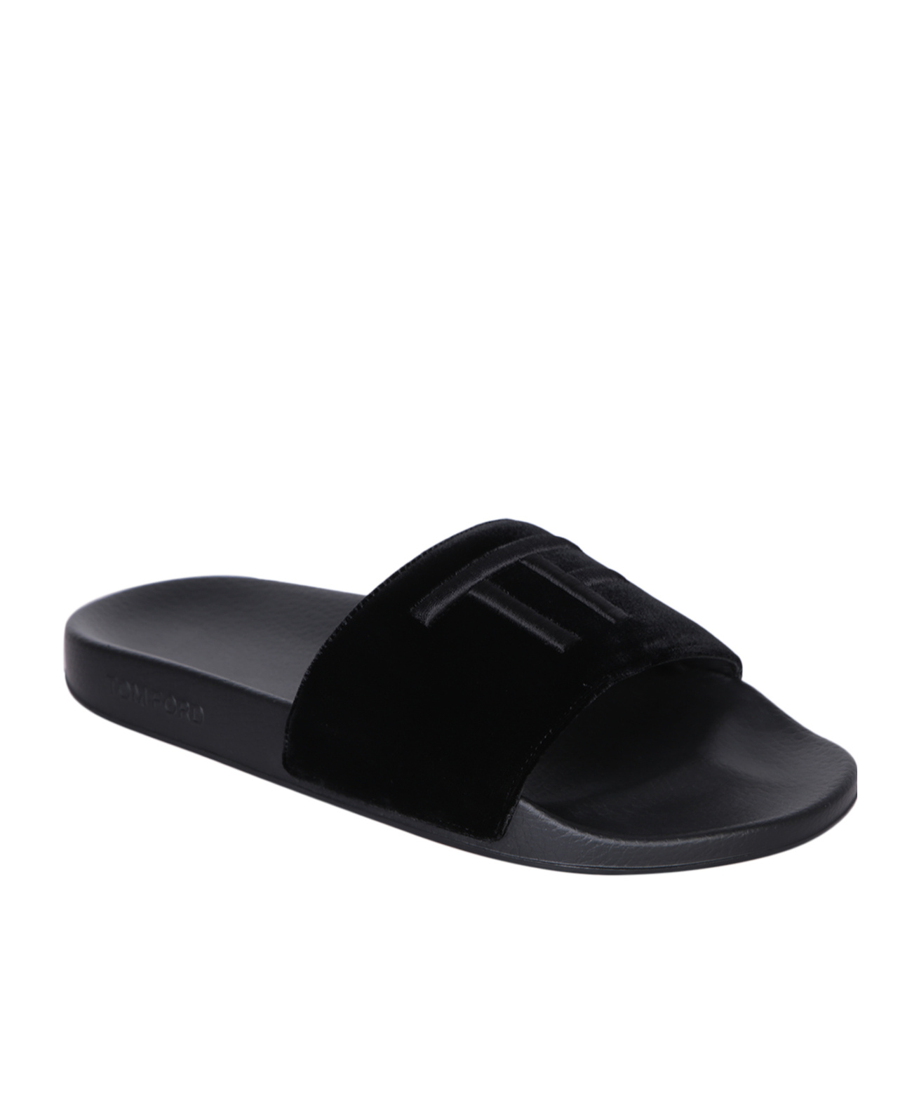 Tom Ford Logo Embroidered Open-toe Velvet Slides In Black