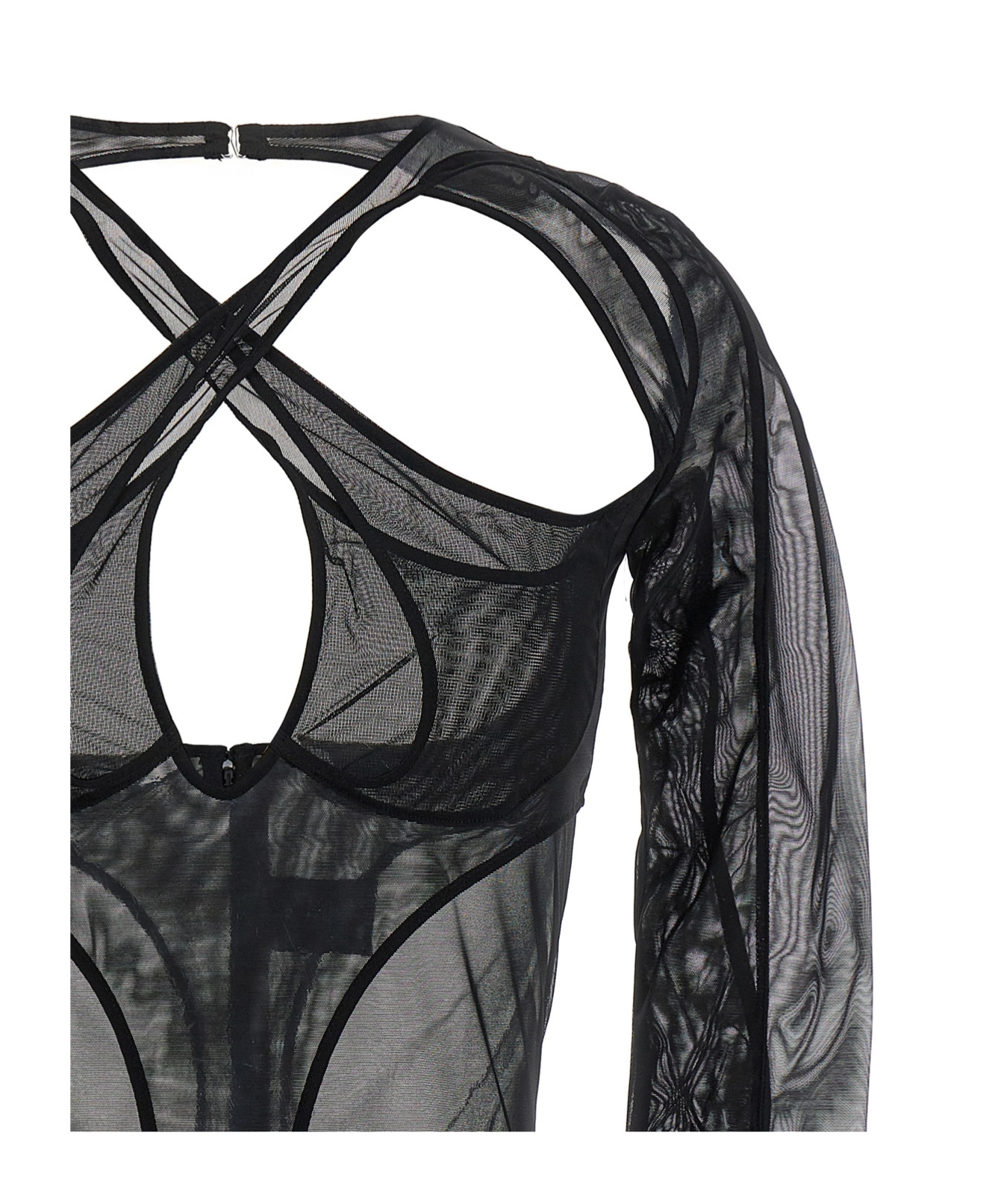 Mugler Black Sheer Mesh Bodysuit In Black