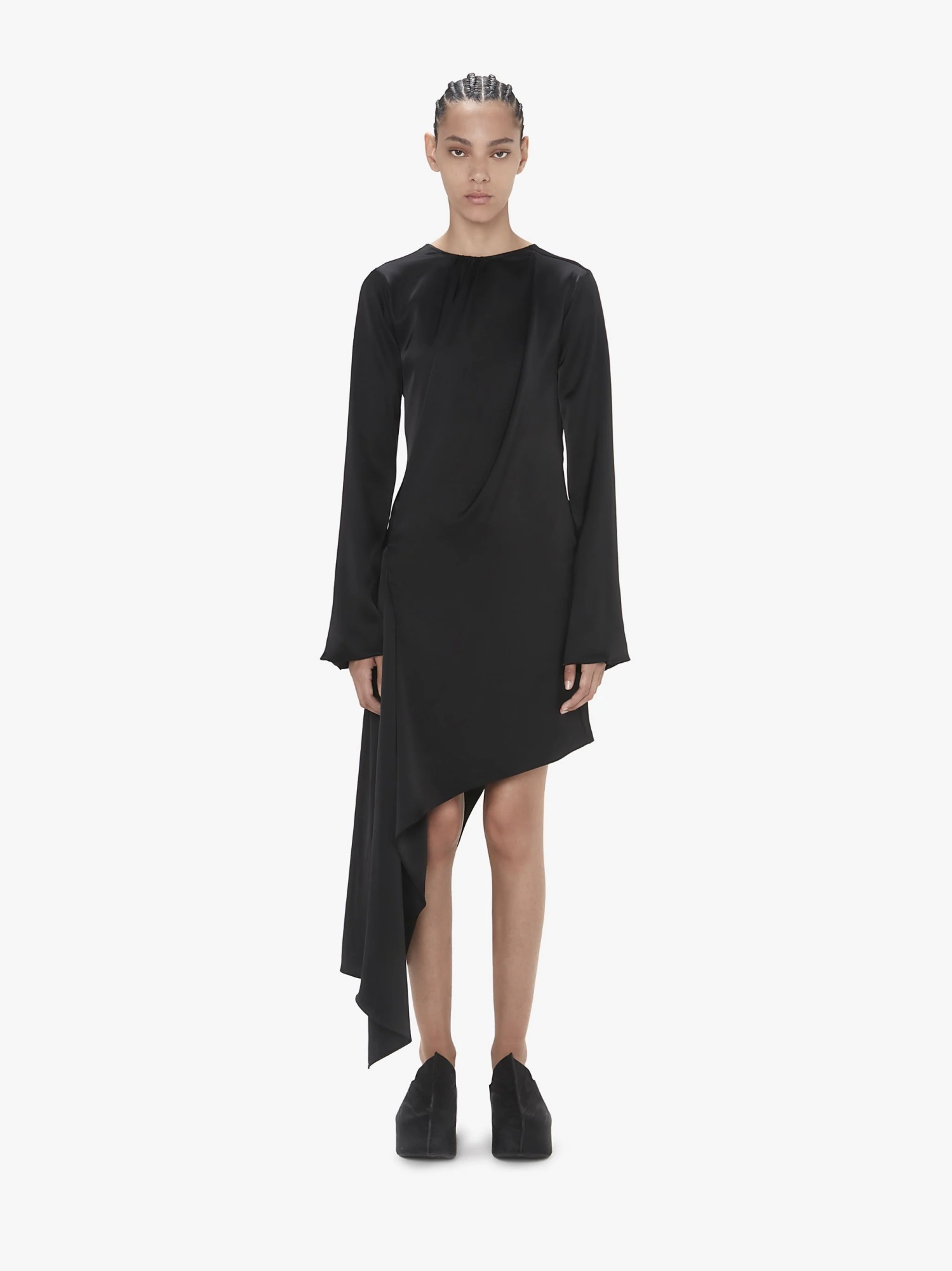 Jw Anderson Long-sleeve Asymmetric-hem Dress In Black
