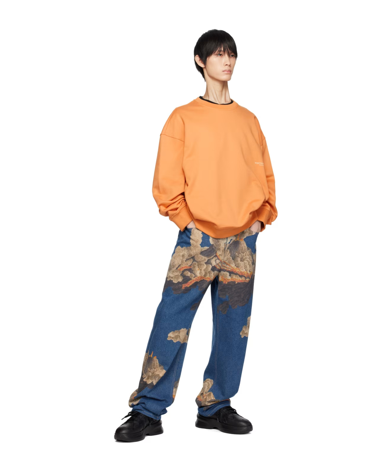 Wooyoungmi Round Collar Long Sleeve Sweater In Orange
