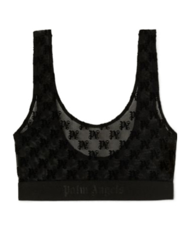 Palm Angels Monogram Pattern Scoop Neck Lace Bra In Black