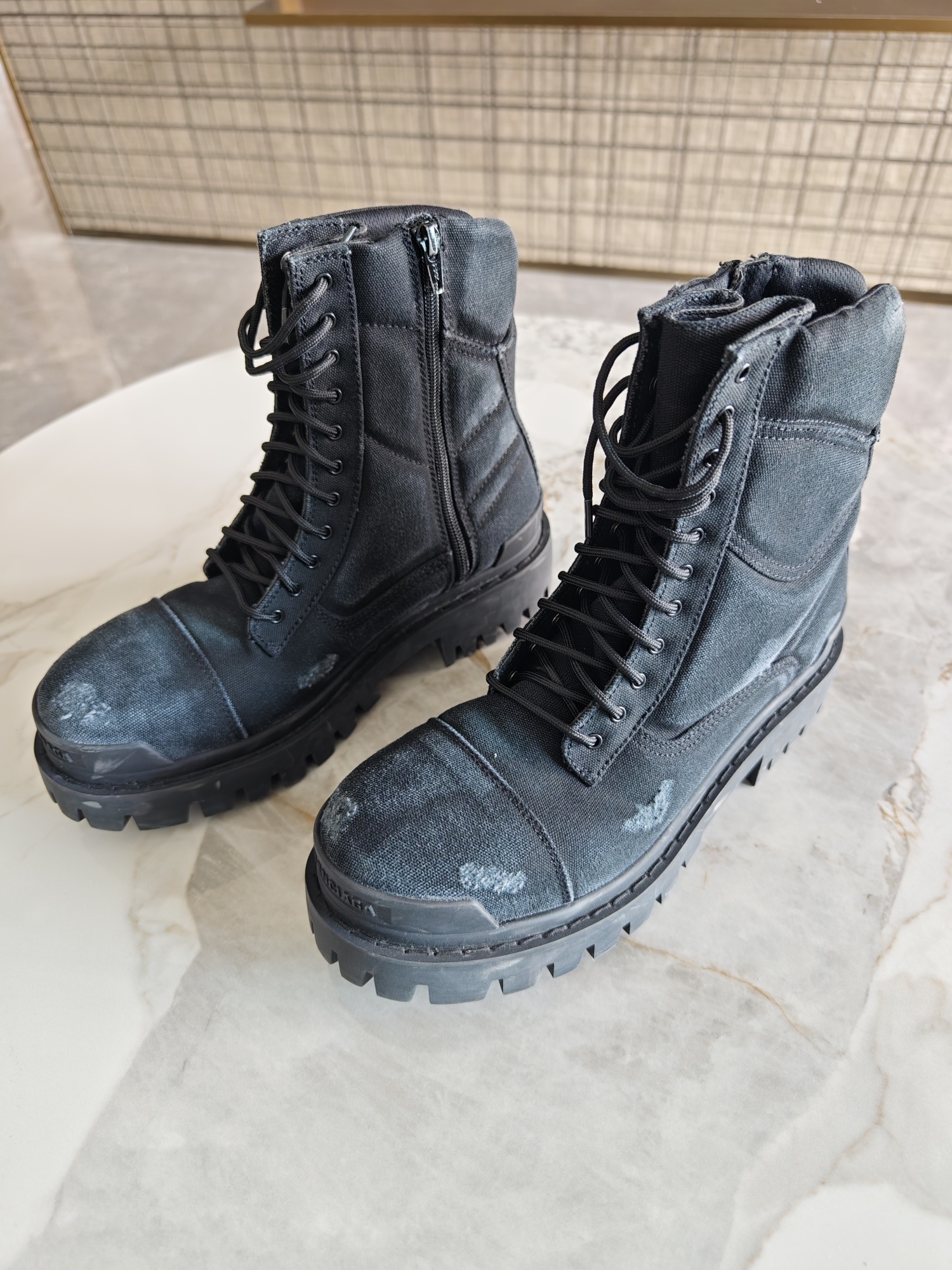 Balenciaga Lace-up Combat Boots In Black