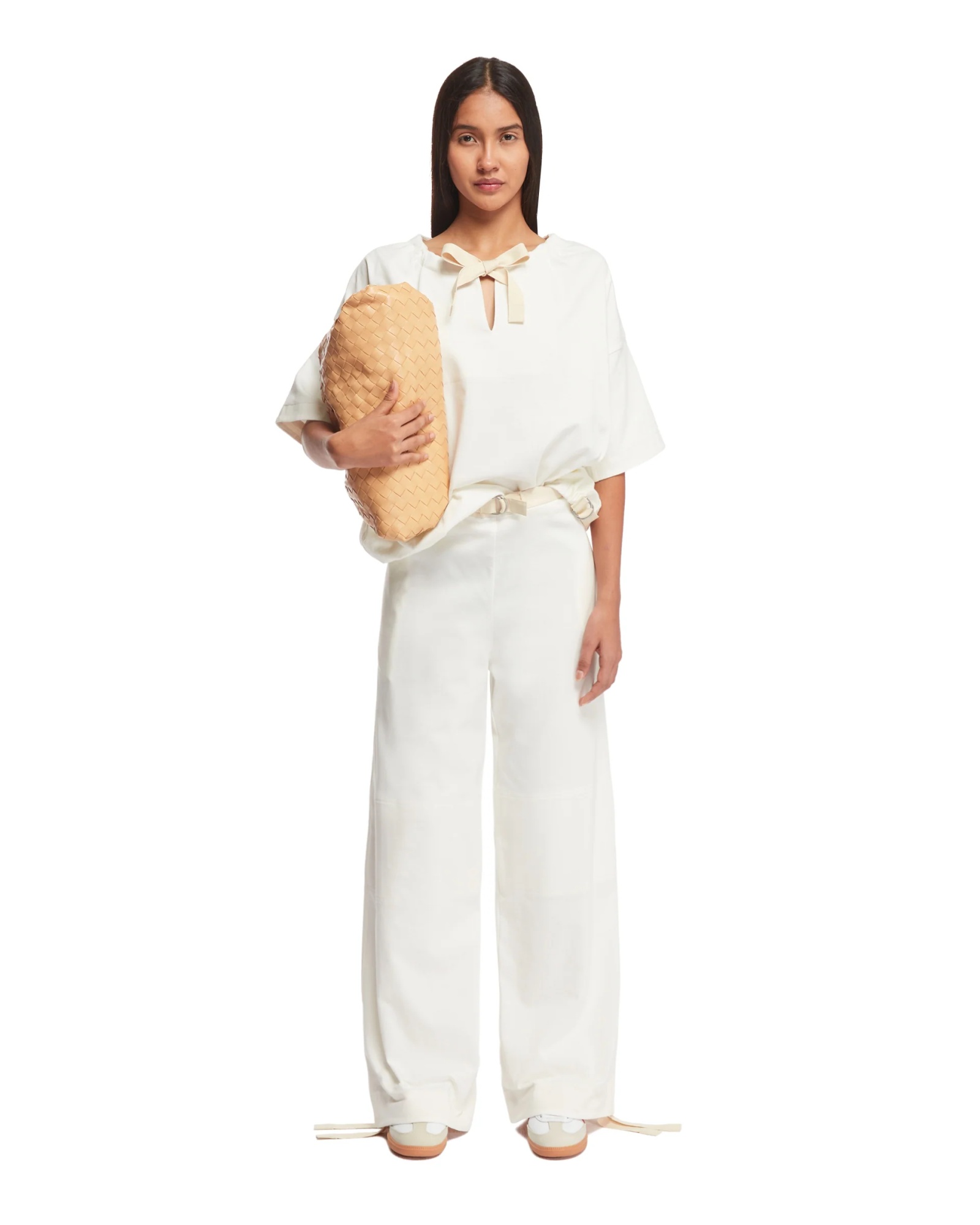Jil Sander Belted Cotton Trousers In White