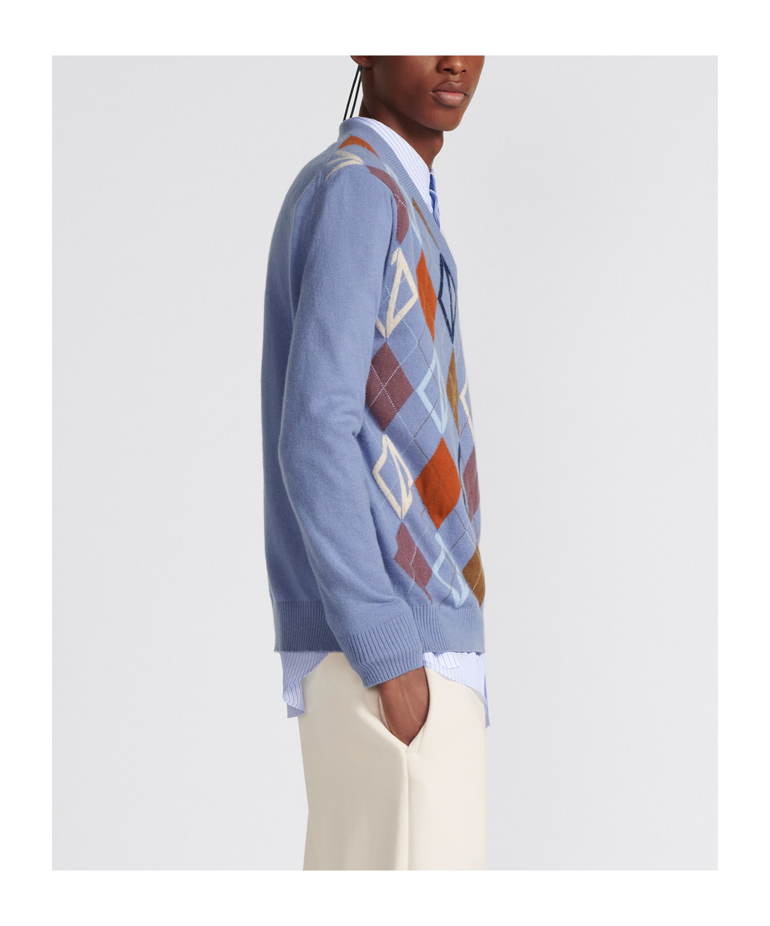 Dior Argyle V Neck Sweater With Long Sleeves In Purple