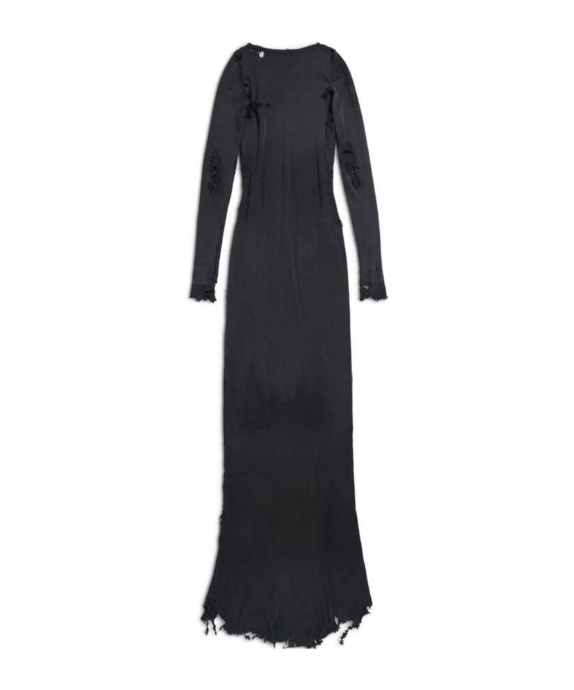 Balenciaga Lingerie Distressed-cotton Maxi Dress In Black