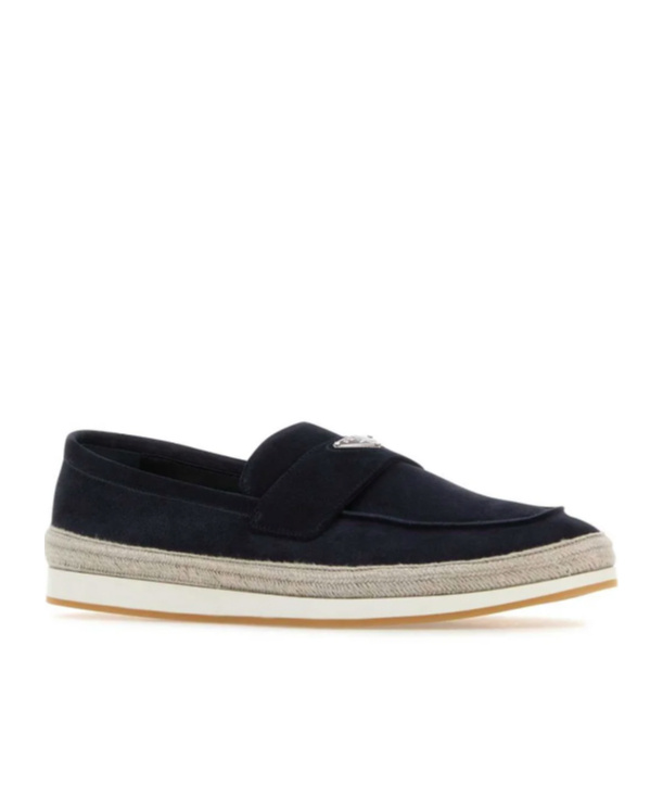 Prada Black Leather Loafers With Contrasting Sole In Blue