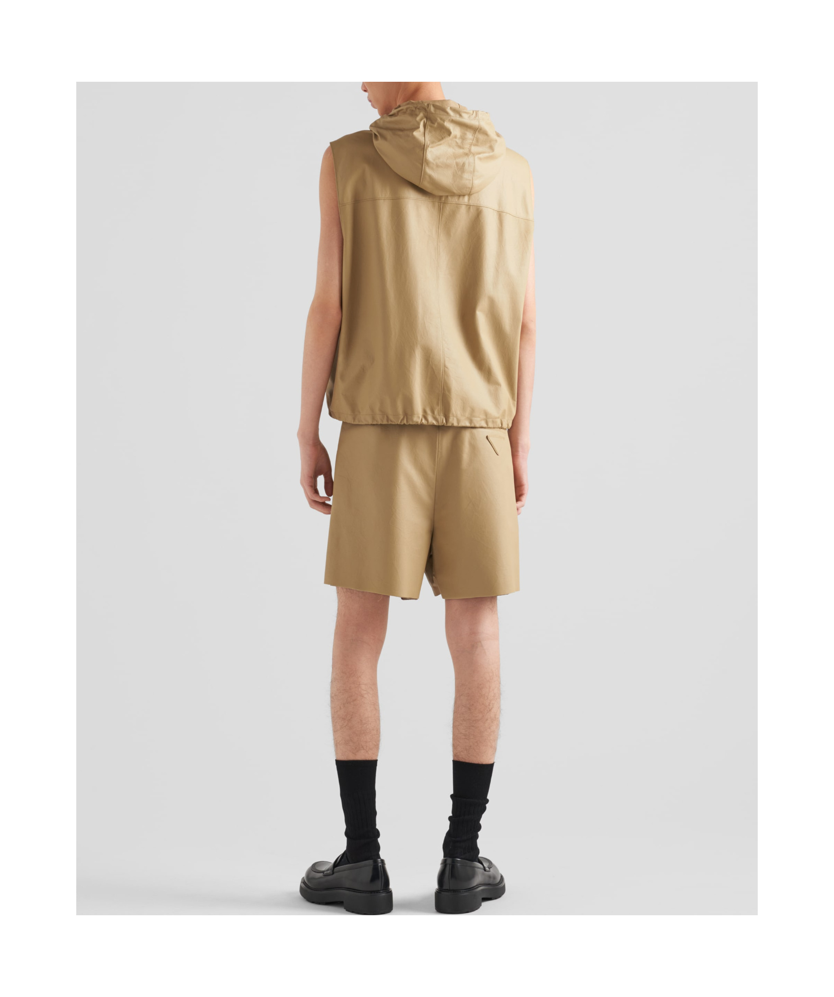 Prada Hooded Leather Vest In Brown