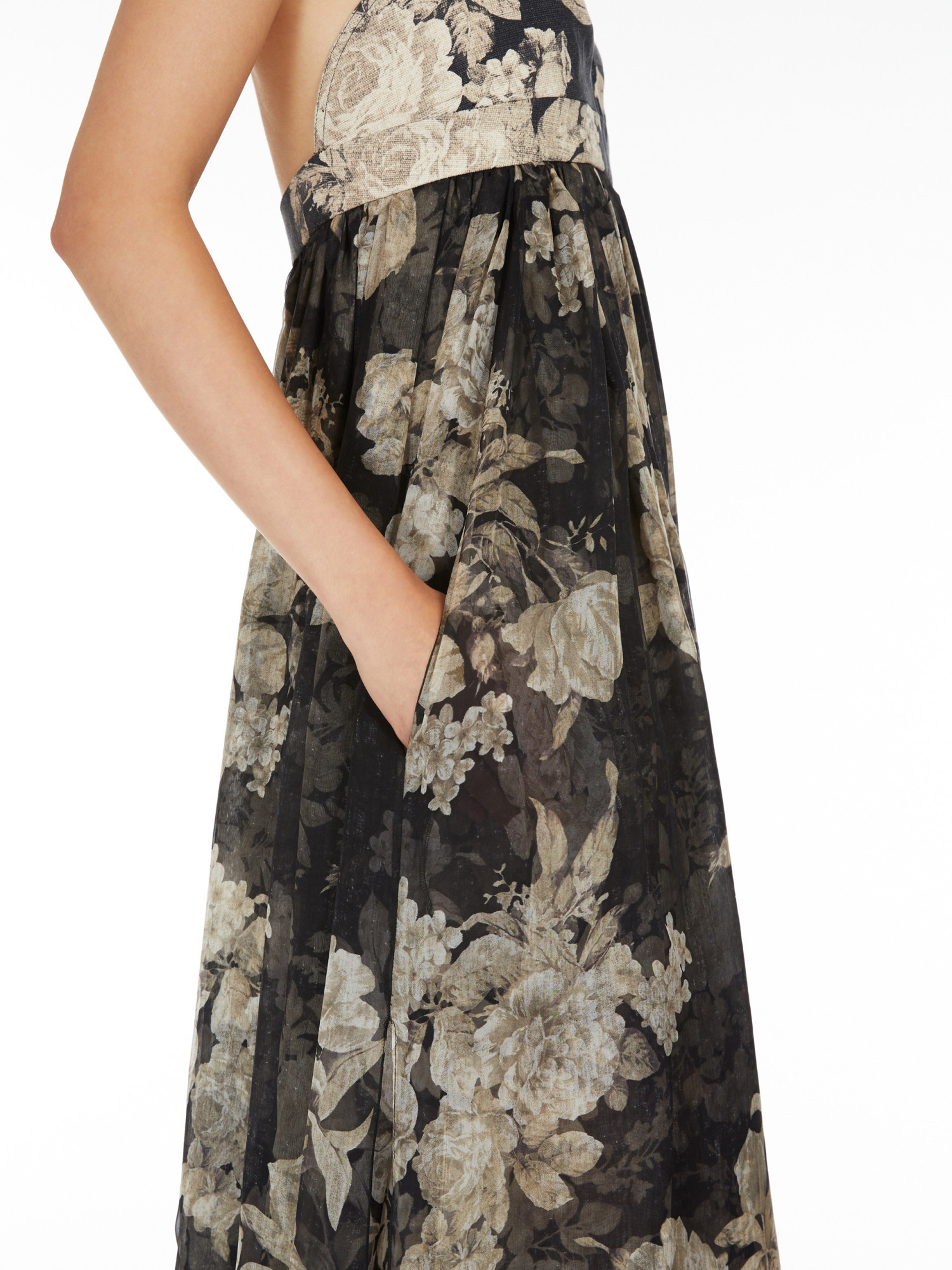 Max Mara Acerbo Strapless Floral Silk-chiffon Gown In Black
