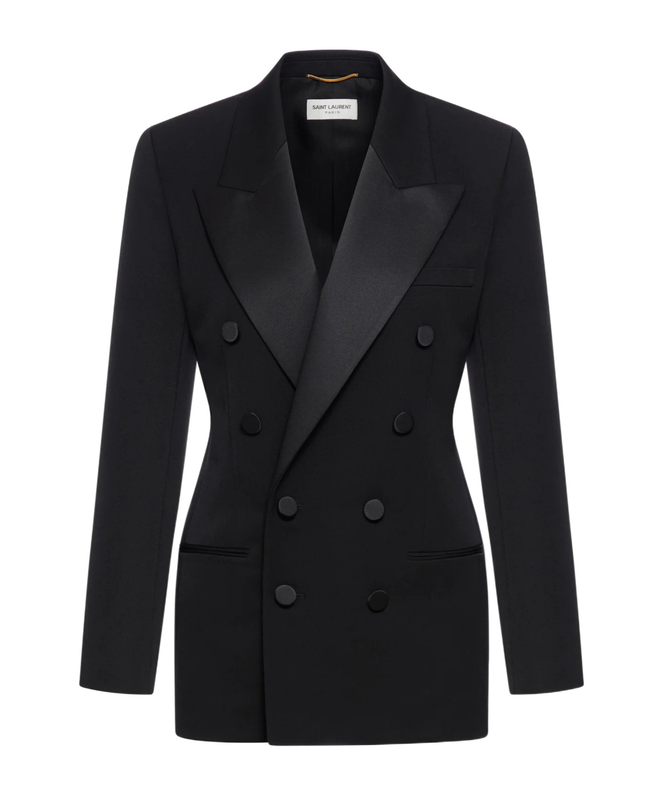 Saint Laurent Leger Armure Double-breasted Blazer In Black