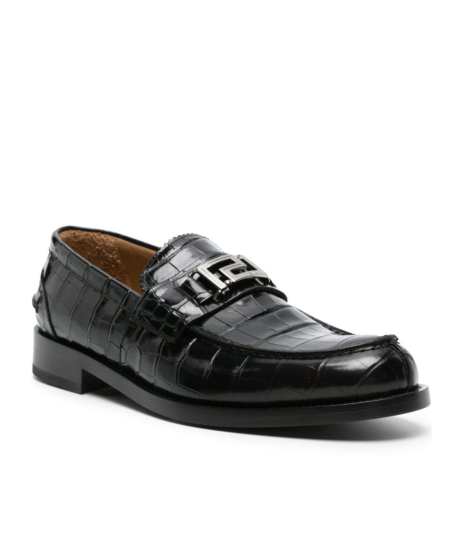 Versace Medusa Crocodile-embossed Leather Loafers In Black