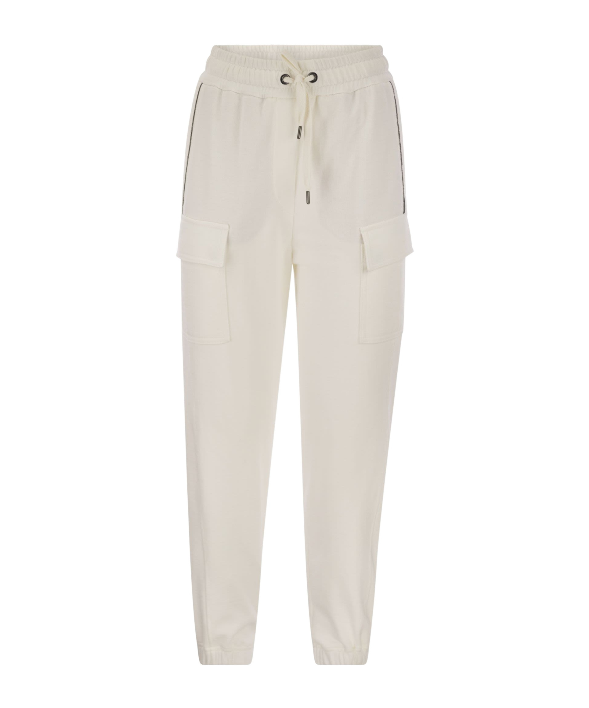 Brunello Cucinelli Women's Smooth Cotton Fleece Cargo Pants With Monile In Nude