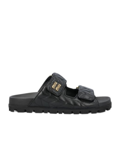 Miu Miu Logo Matelassé Leather Sandals In Black