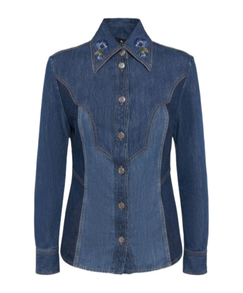 Etro Long-sleeved Denim Shirt In Blue