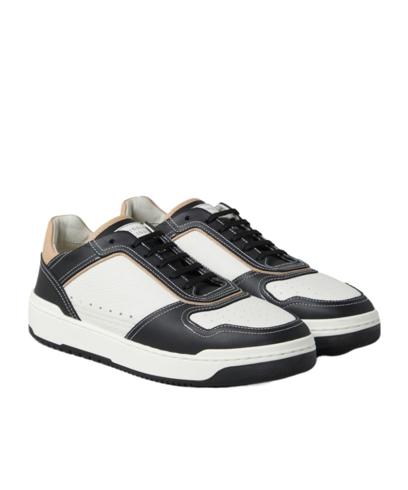 Brunello Cucinelli Colour-block Panelled Leather Sneakers In White