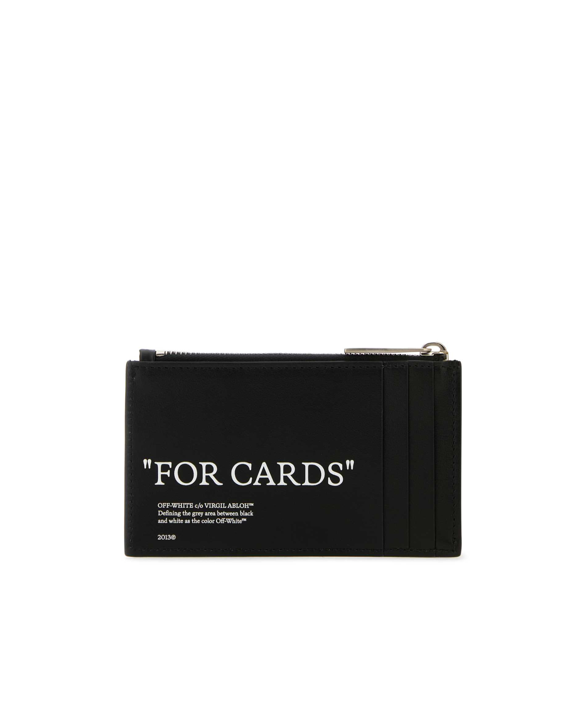 Off-white Leather Card Holder With Zip Pocket In Black