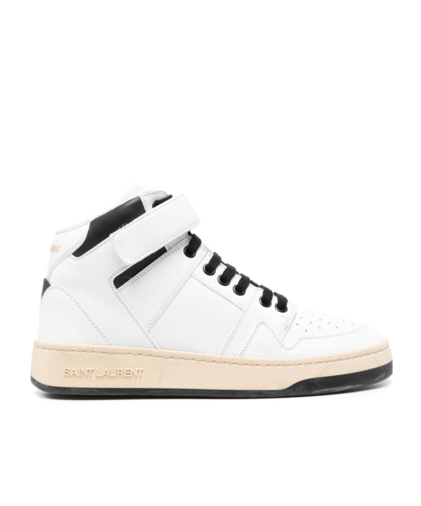Saint Laurent Round Toe Lace-up Sneakers In White