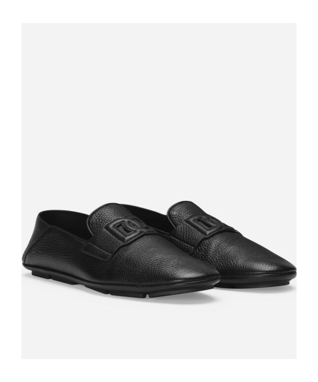 Dolce & Gabbana Leather Loafers With Round Toe And Textured Finish In Black