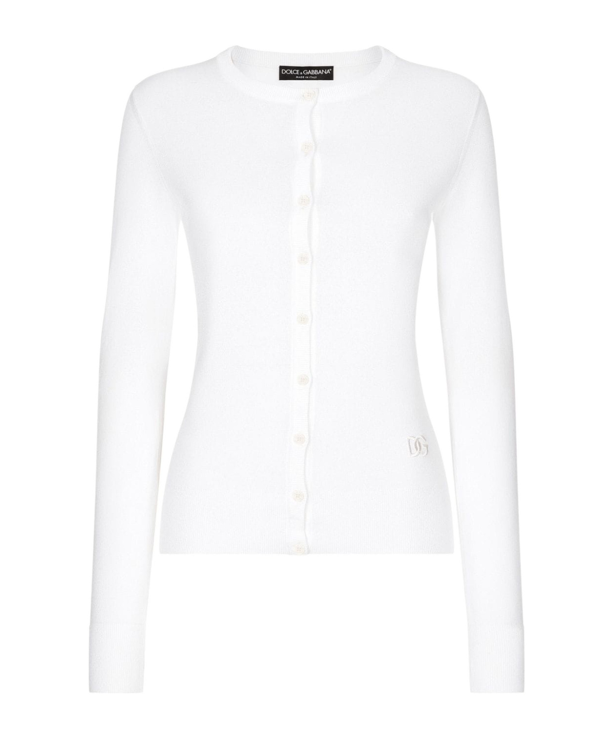 Dolce & Gabbana Cardigan Girocollo In Seta In White