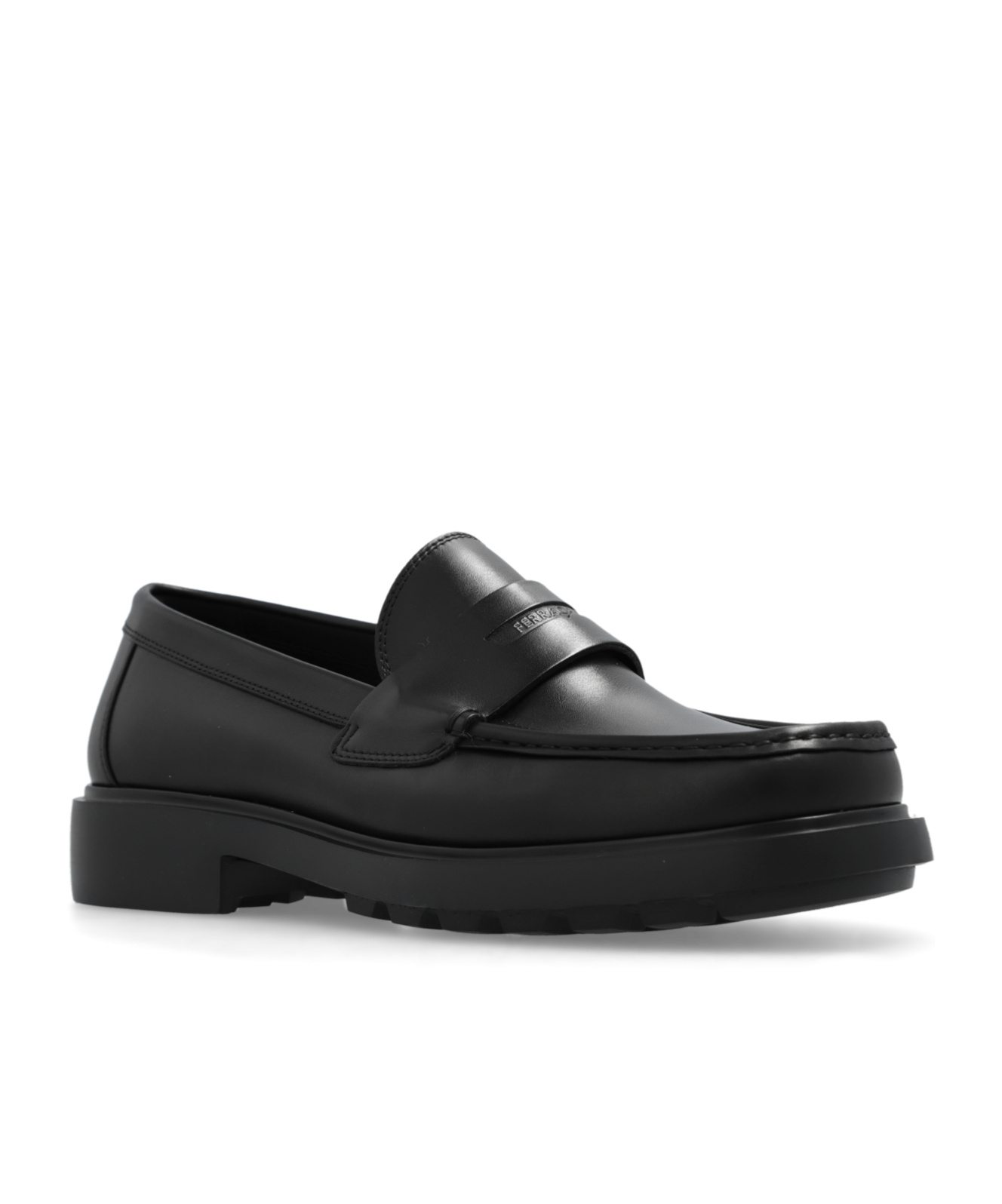 Ferragamo Round Head Loafer Shoes In Black