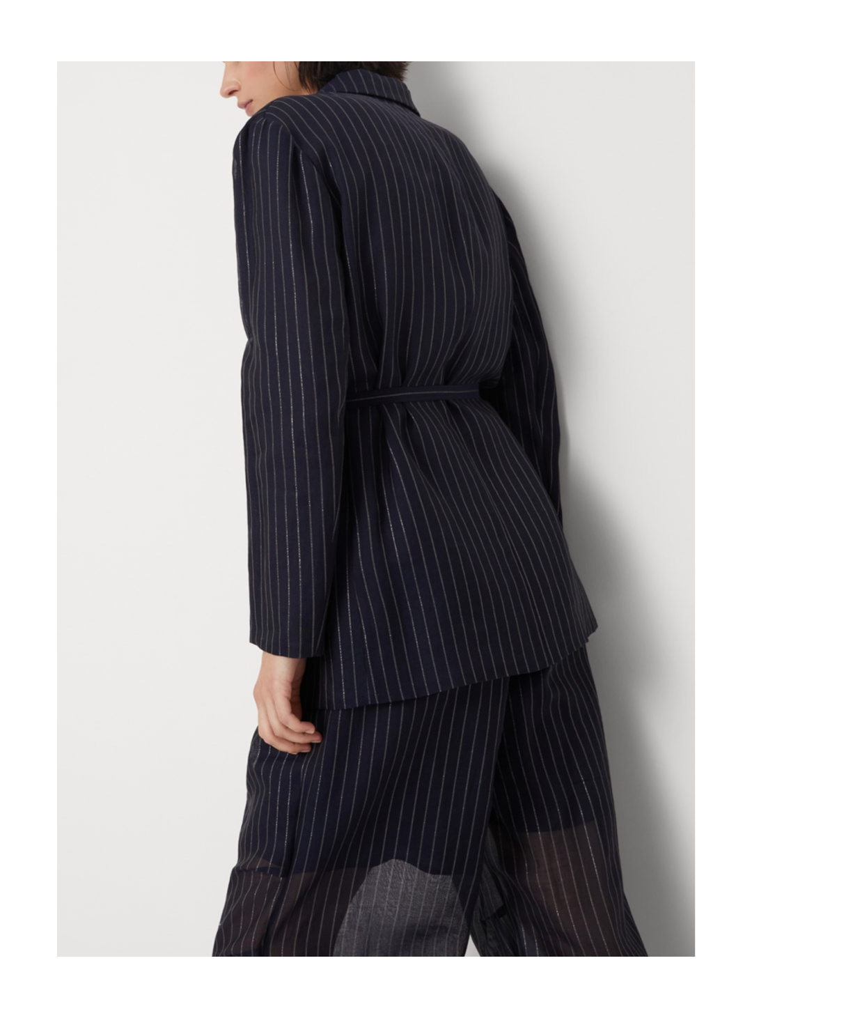 Brunello Cucinelli Double-breasted Jacket With Pinstripe Detail And Belted Waist In Black