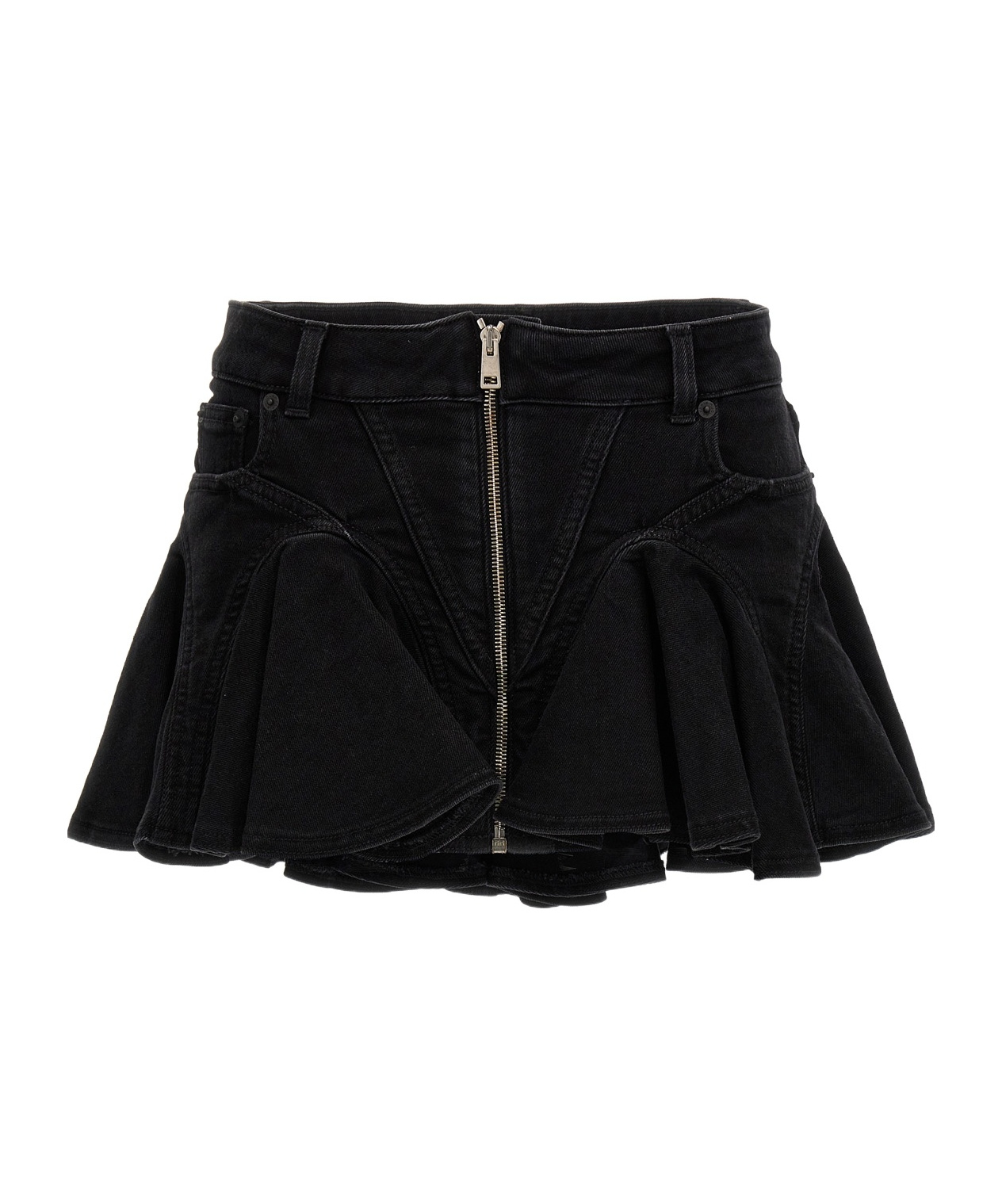 MUGLER FLARED DENIM MINISKIRT 