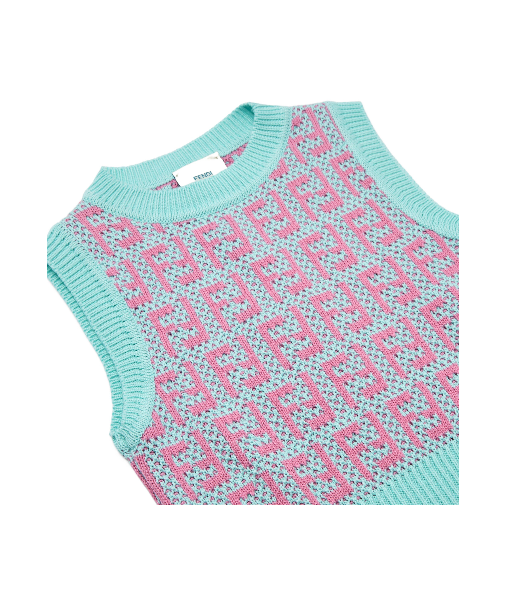Fendi Light Blue Vest Sweater For Girl With Ff In Blue