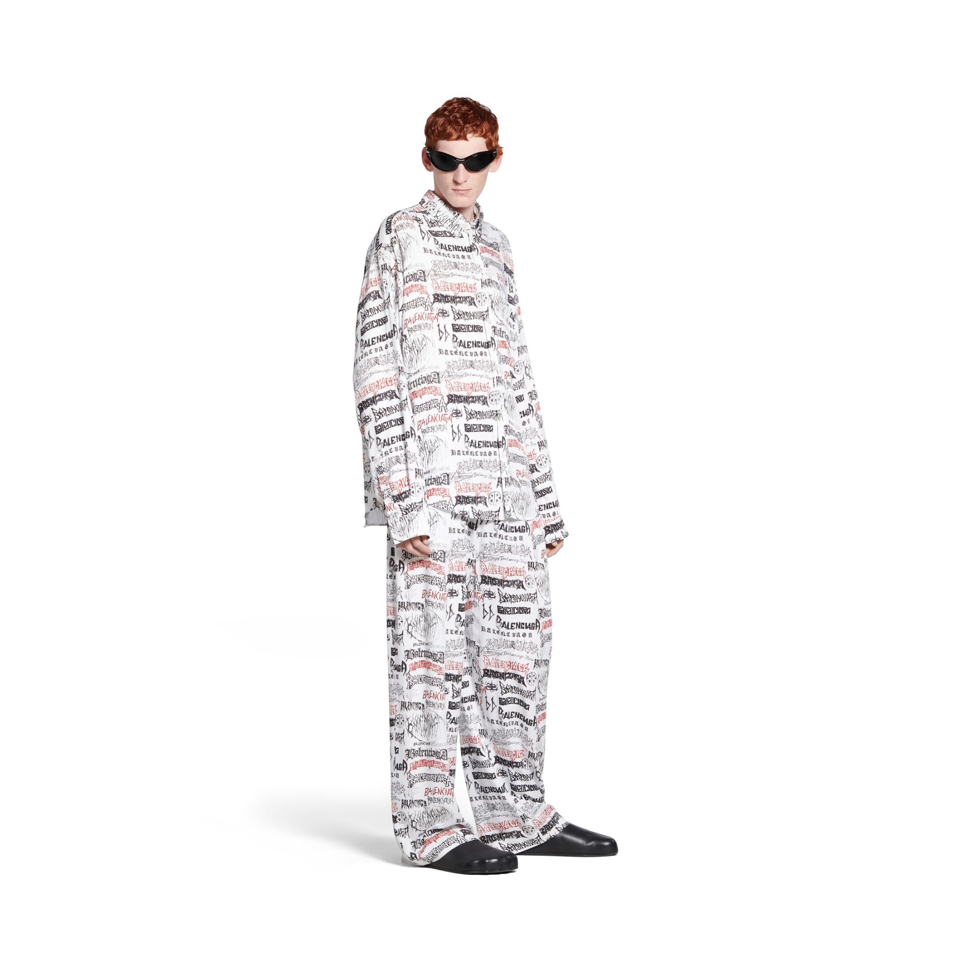 Balenciaga Graphic Print Long Sleeves Cuffed Shirt In White