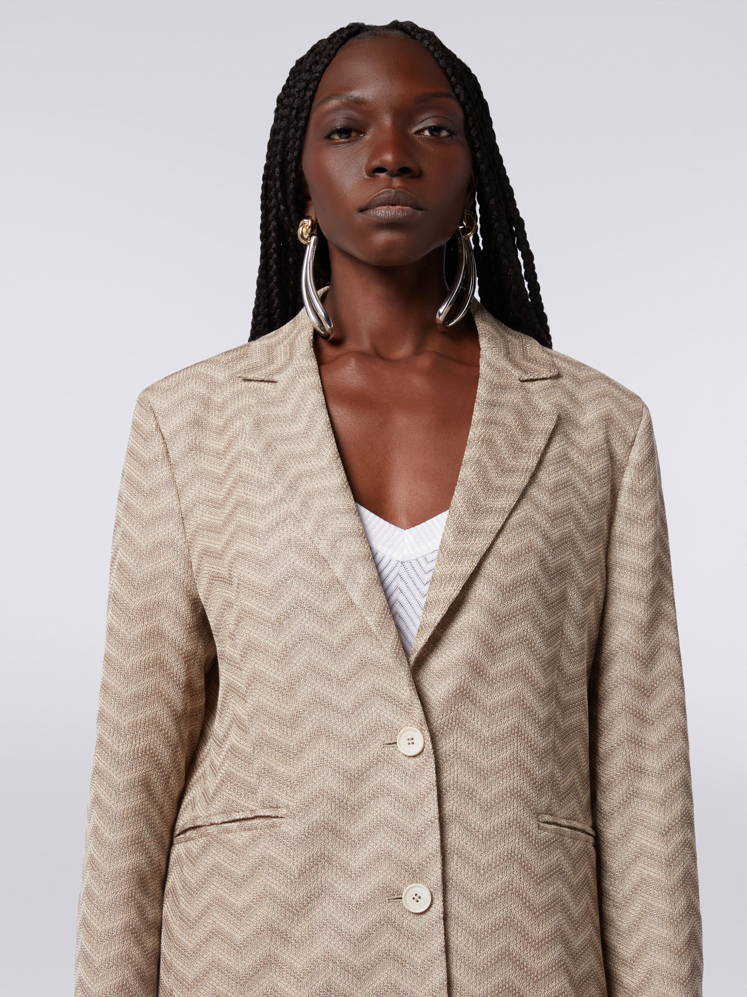 Missoni Chevron-knit Single-breasted Blazer In Nude