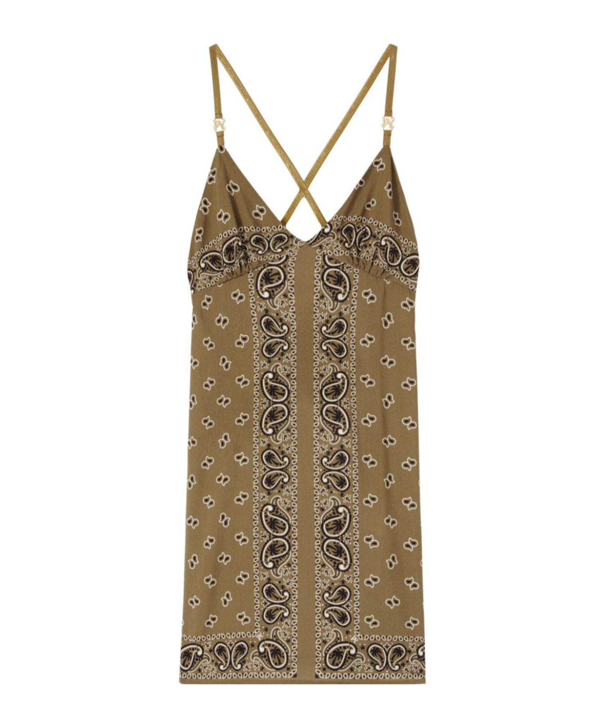 Shop Palm Angels Paisley-printed V-neck Slip Dress In Brown