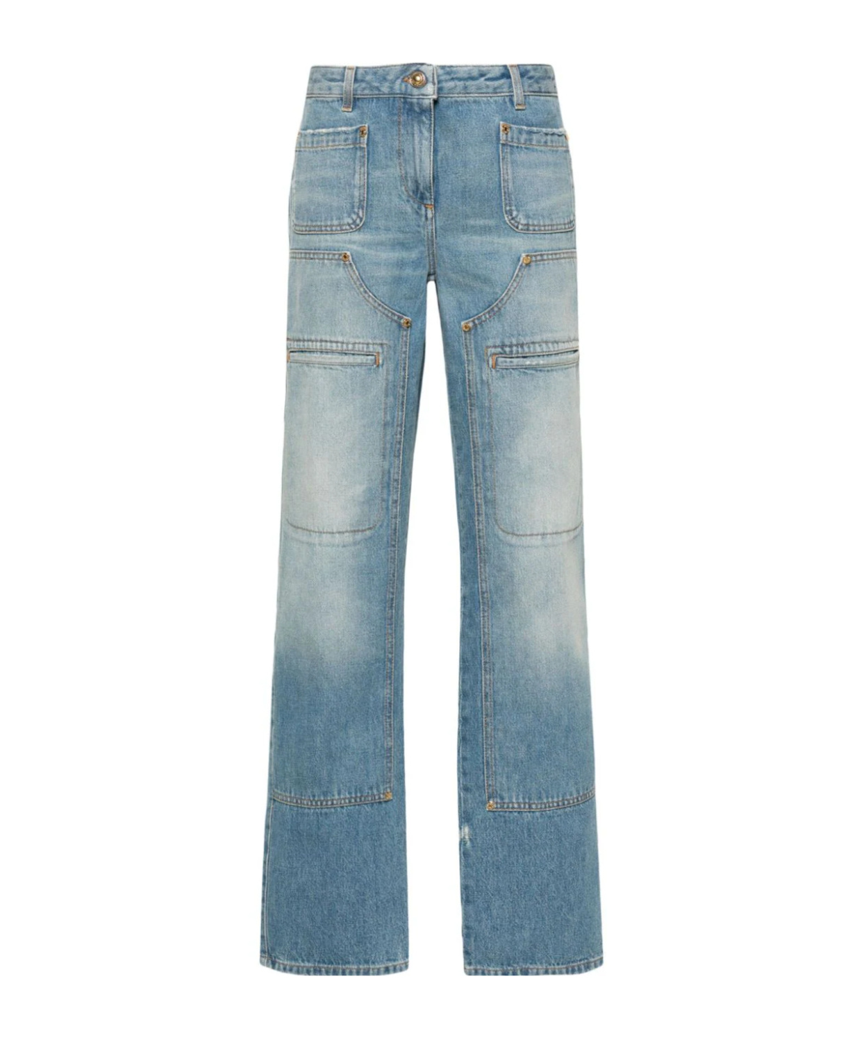 Palm Angels Knee-panel Faded Jeans In Blue