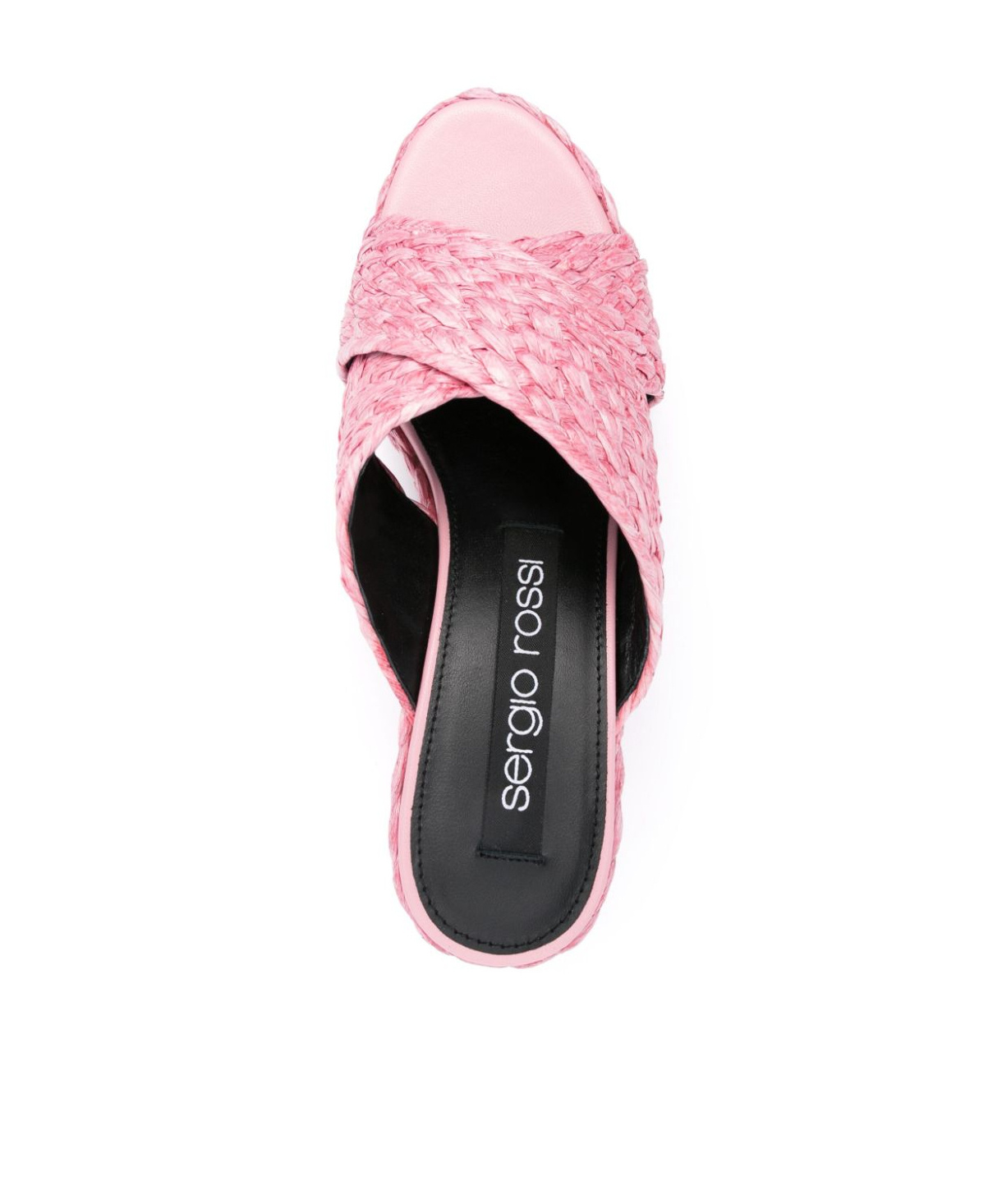 Sergio Rossi Raffia Woven Crossover Mules In Pink