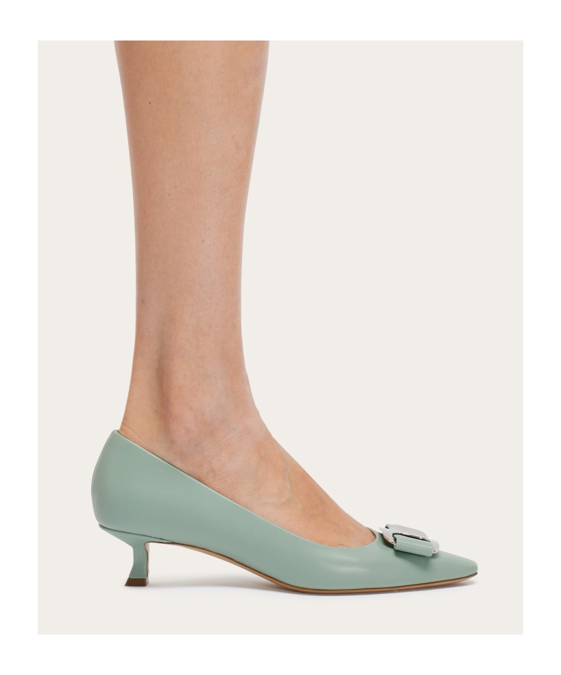 Ferragamo Zelma Pointed Toe Kitten Heel Pumps In Green