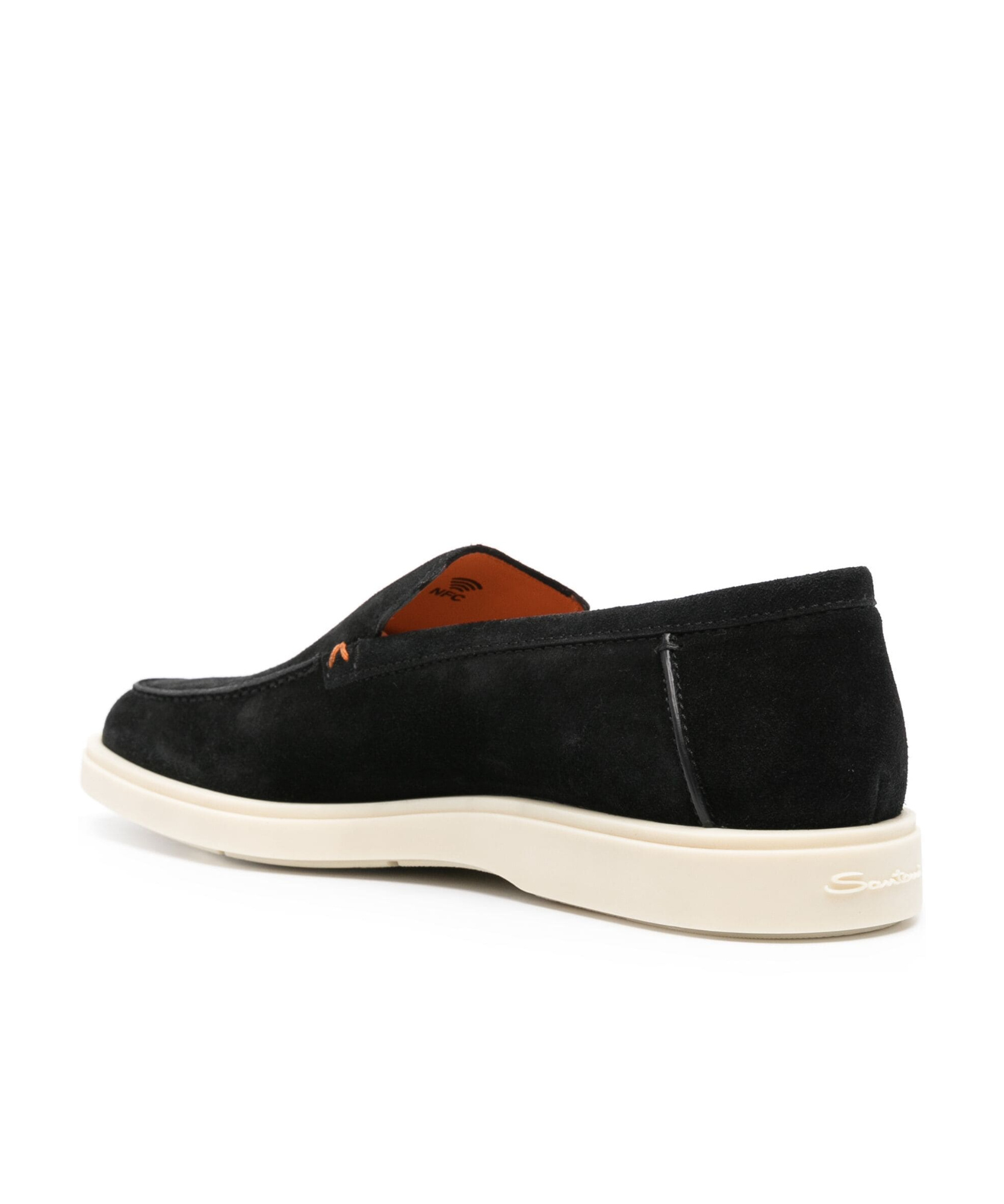 Santoni Almond-toe Suede Loafers In Black
