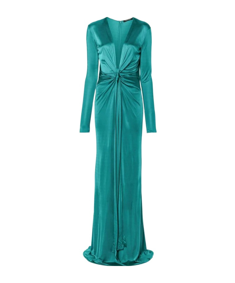 Roberto Cavalli Plunging Concealedv-neck Gown In Green