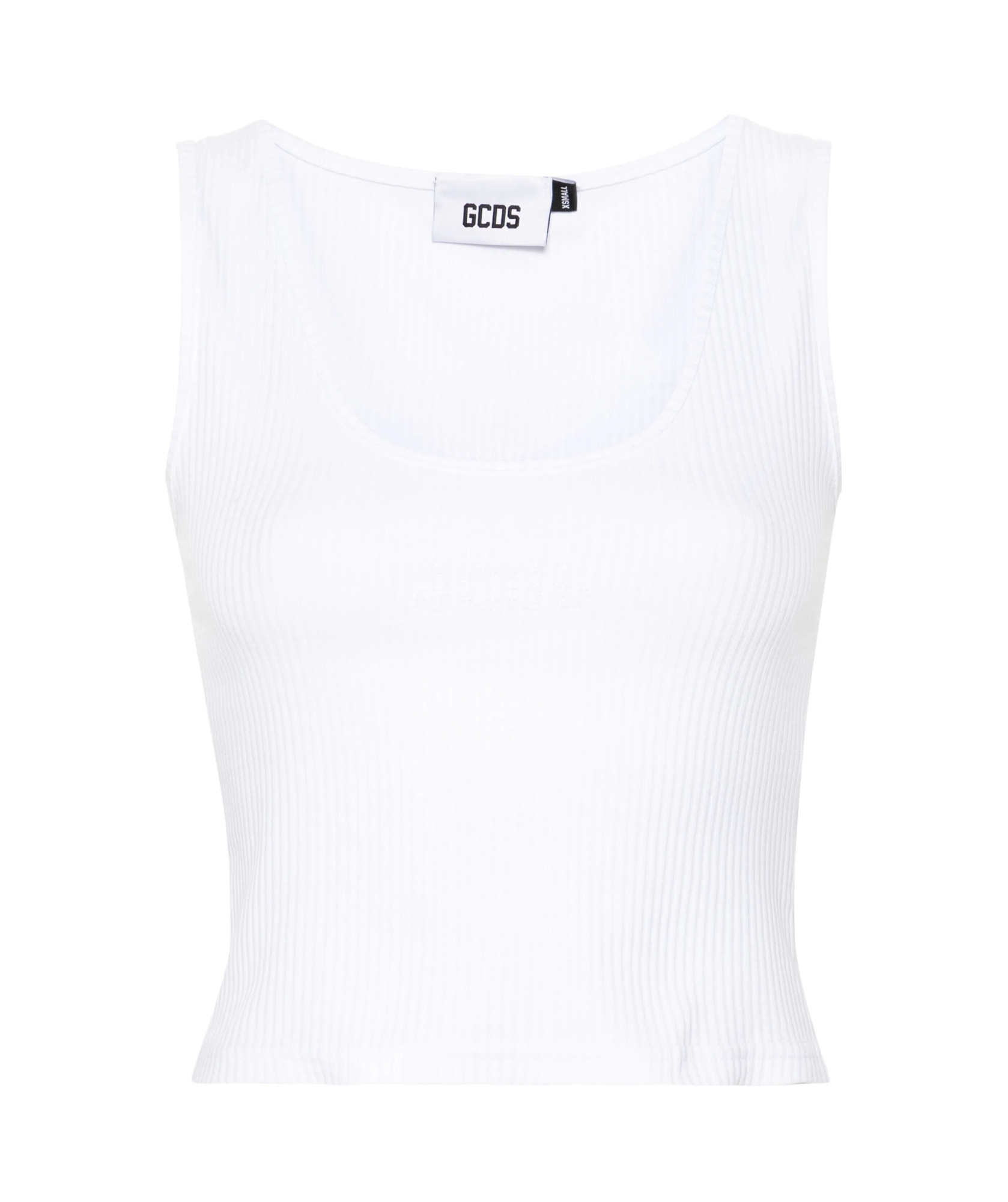 Gcds Sparkle Logo Crop Tank Top In White