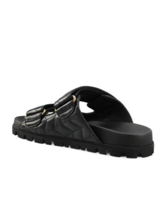 Miu Miu Logo Matelassé Leather Sandals In Black