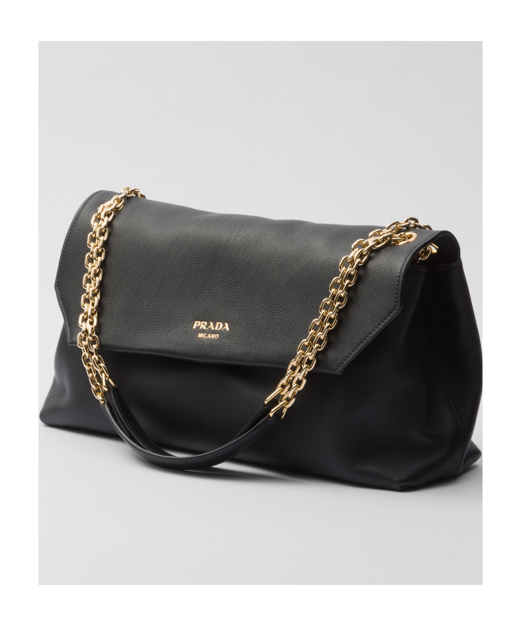 Prada Medium Leather Shoulder Bag In Black