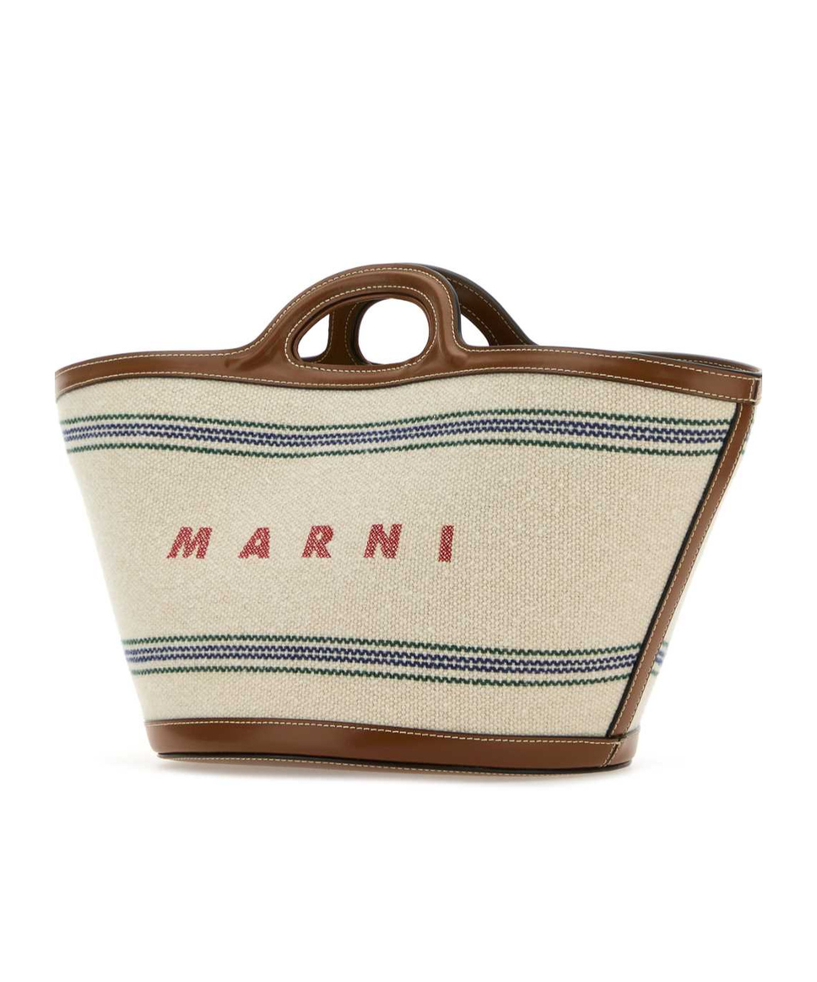 Shop Marni Logo Detailed Striped Tote Bag In Nude