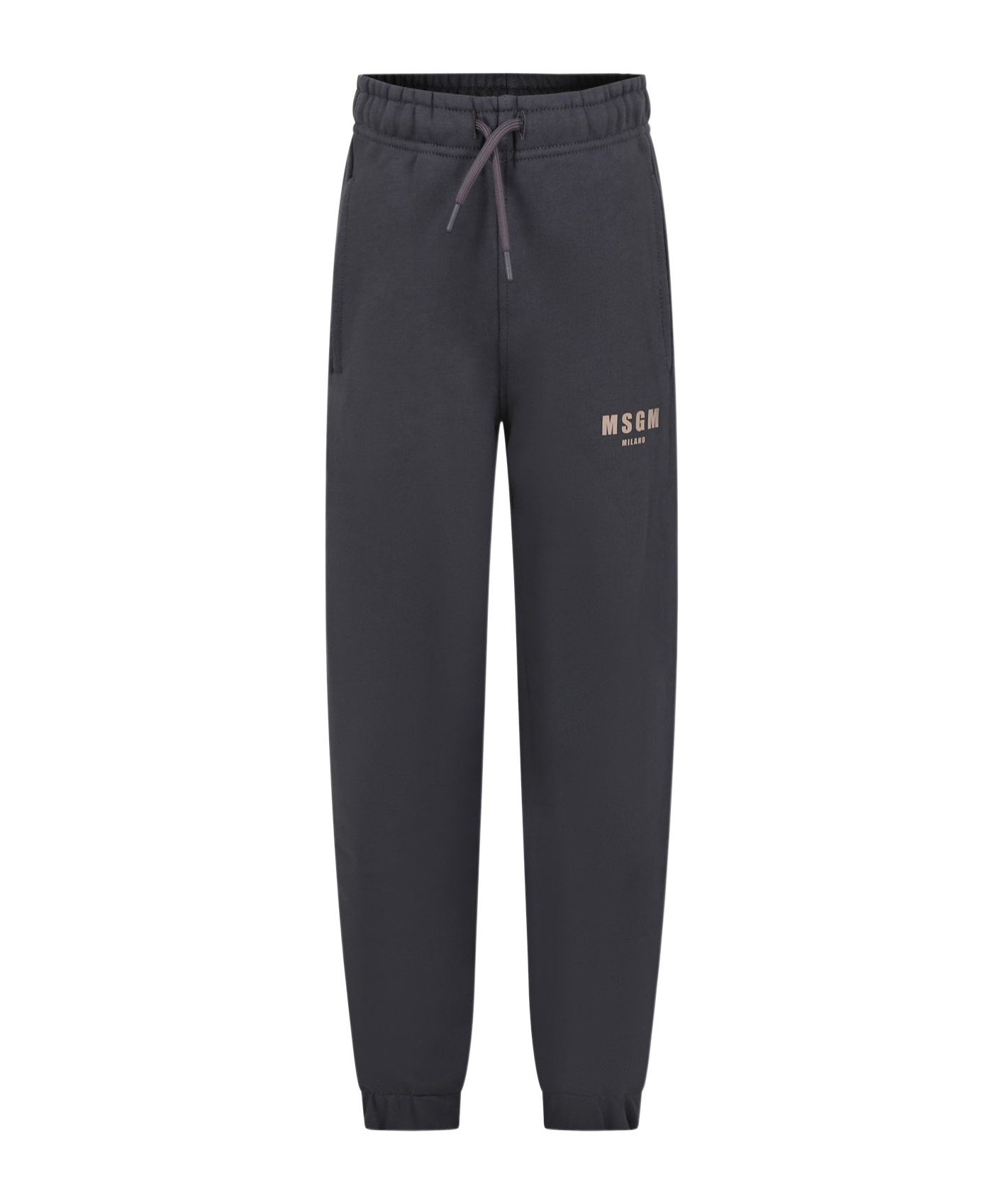 Msgm Rubberised Logo Cotton Trousers In Black