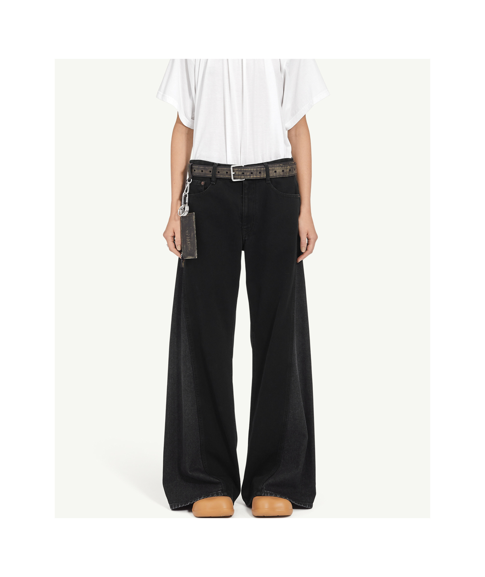 Shop Mm6 Maison Margiela Half And Half Denim Trousers In Black