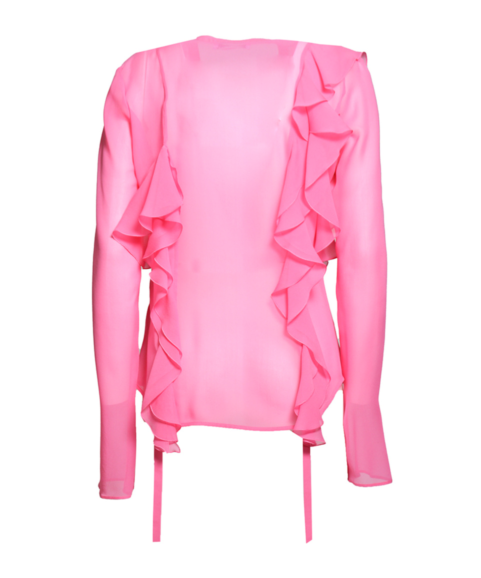 Blumarine Ruffled Semi-sheer Silk Blouse In Pink