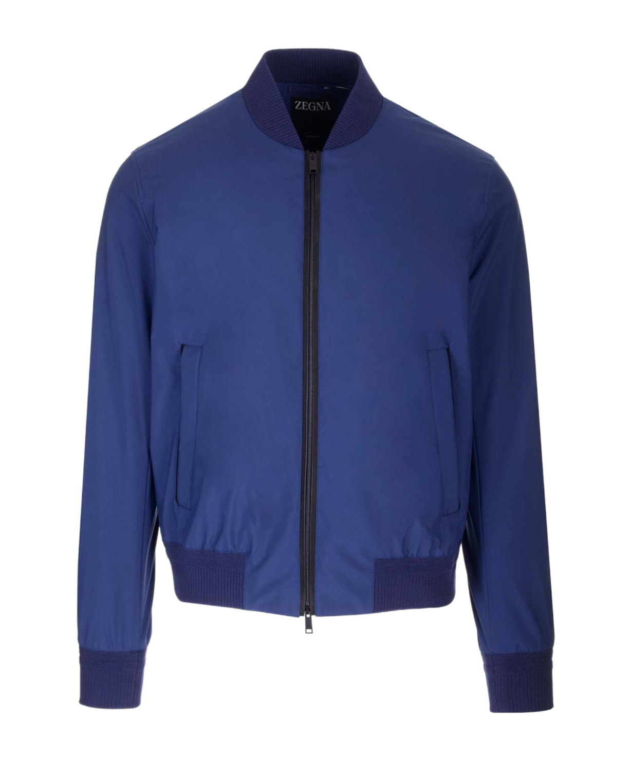 Zegna Zip-up Bomber Jacket In Blue