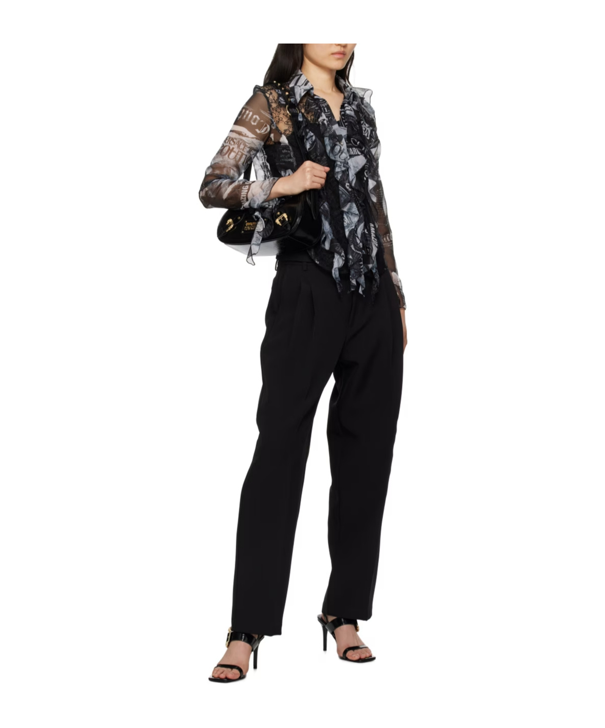 Versace Pleated Plain Casual Pants In Black