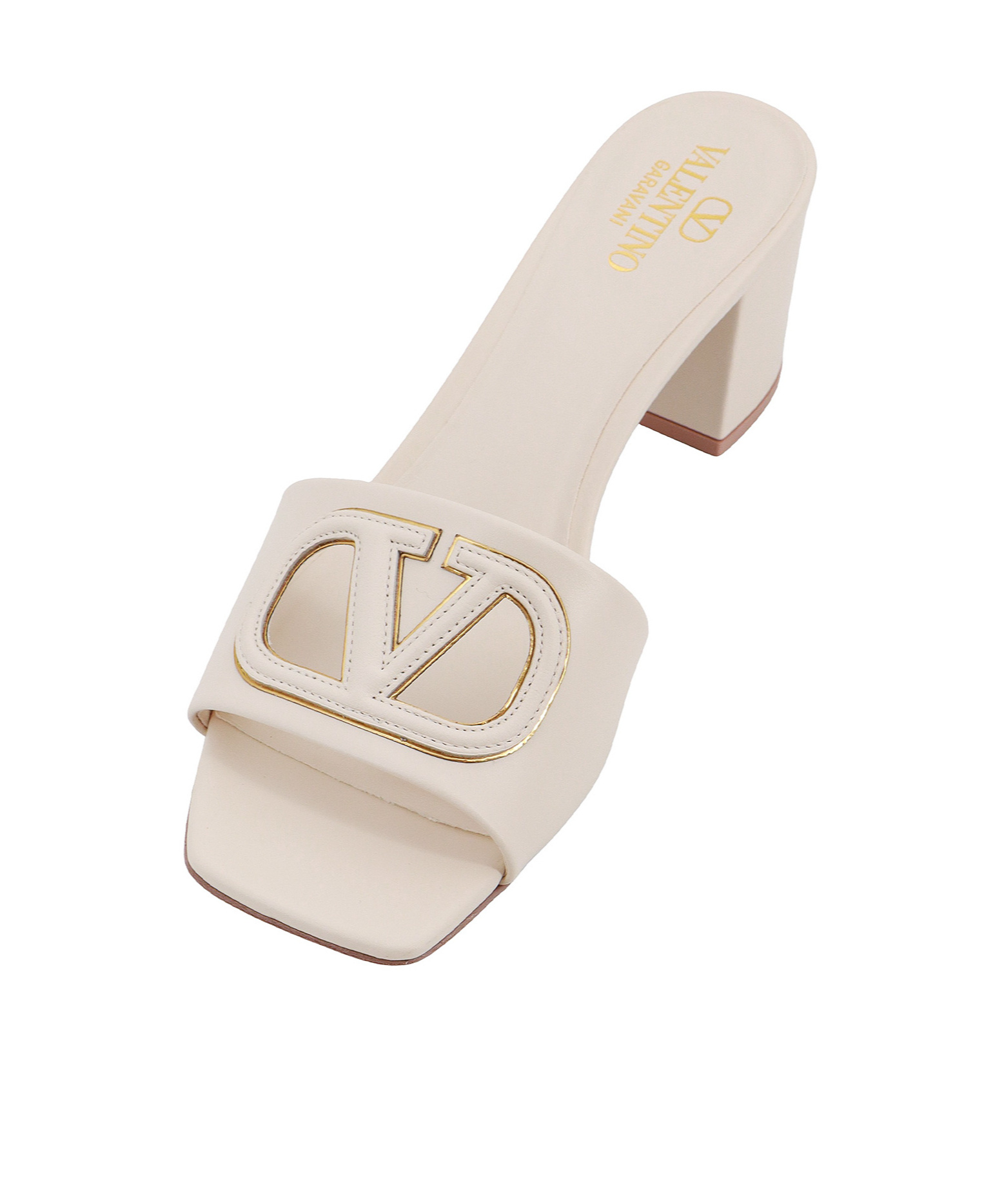 Valentino Garavani White Mules With Vlogo Cut-out On The Front In Leather Woman In Nude