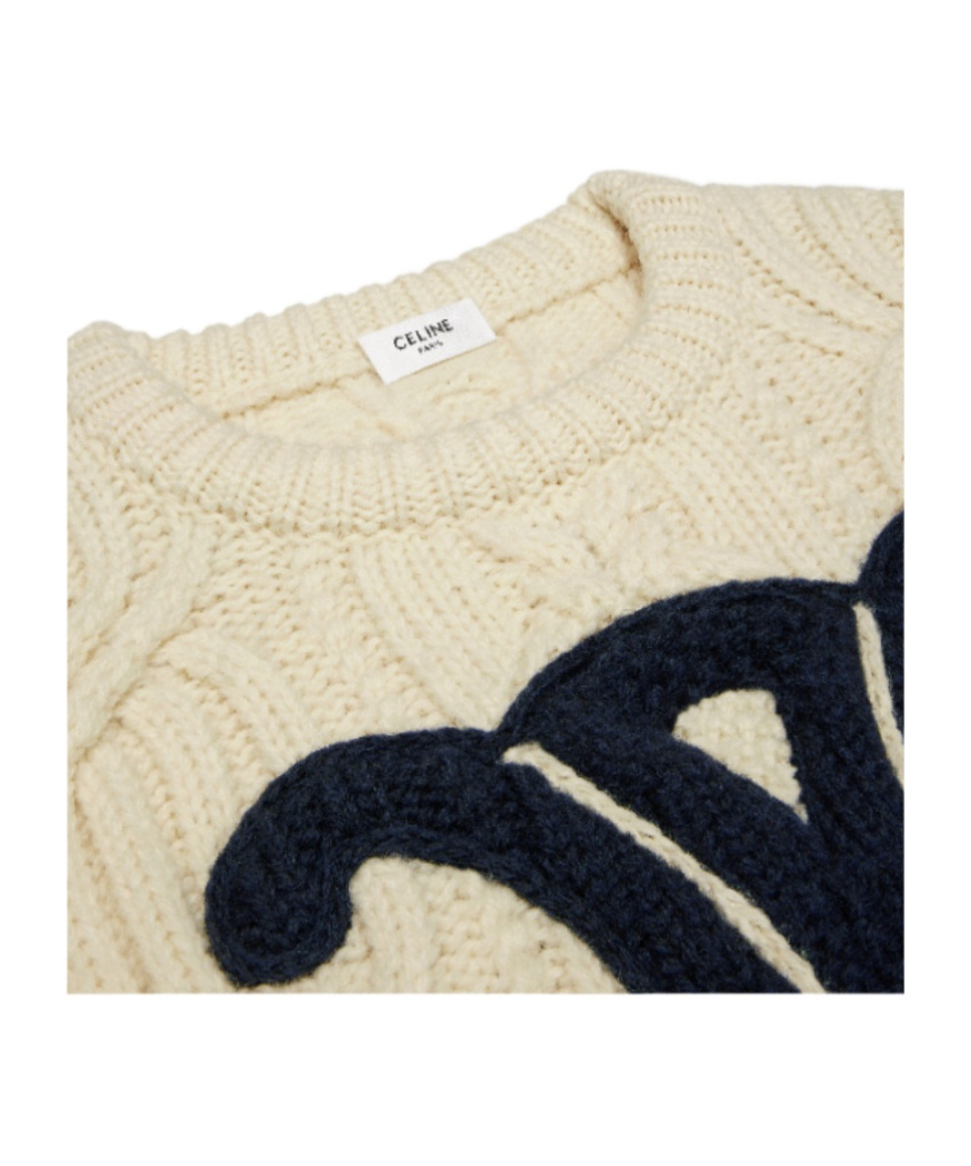 Celine Triomphe Woolen Round Neck Sweater In Nude