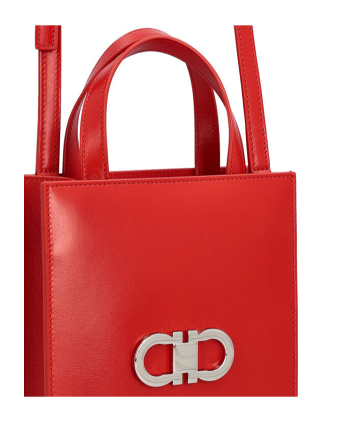 Ferragamo Salvatore Gancini-plaque Mini Tote Bag In Red