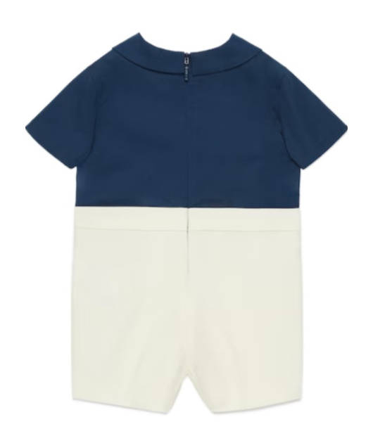 Gucci Camp-colar Stripe-embroidered Romper In White