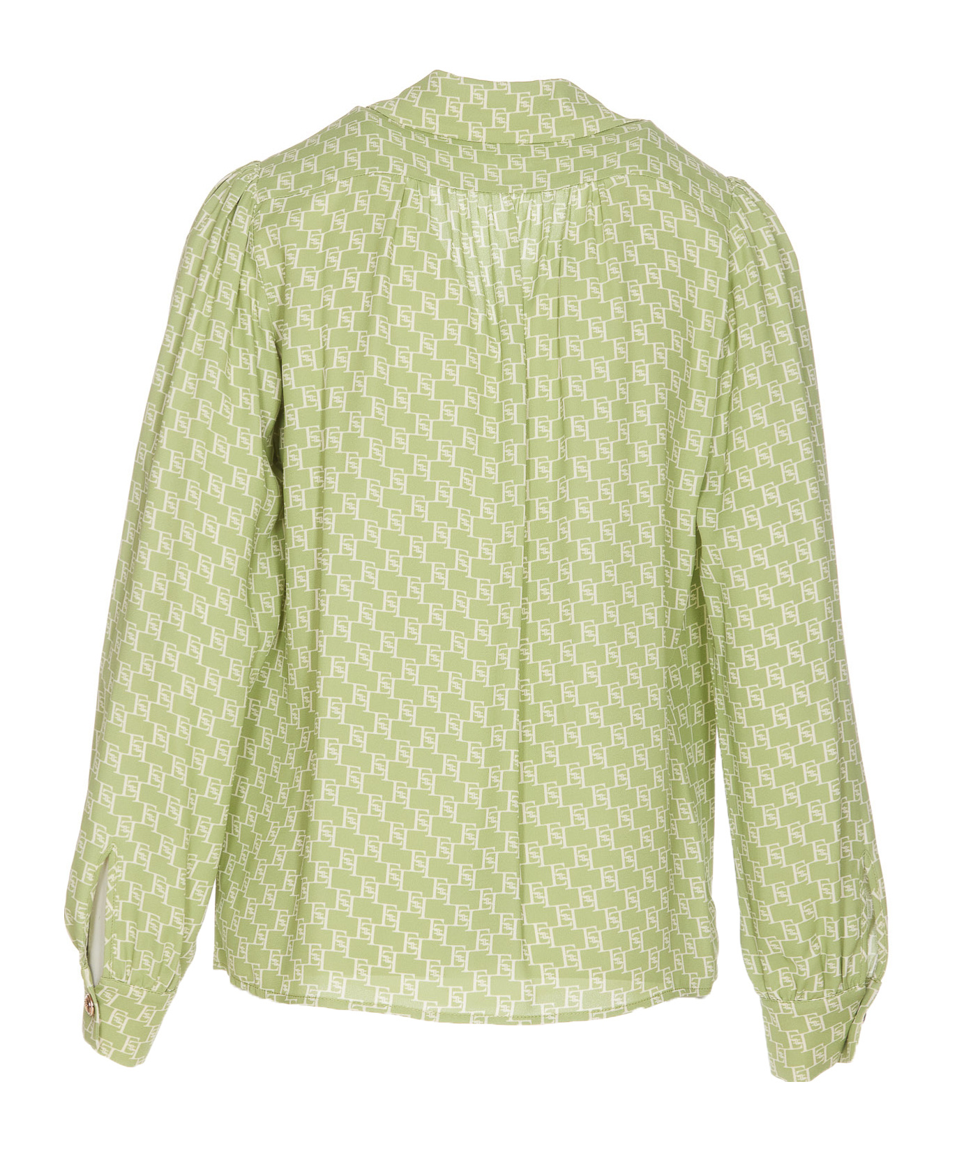 Elisabetta Franchi Printed Chain Detail V-neck Tops In Green