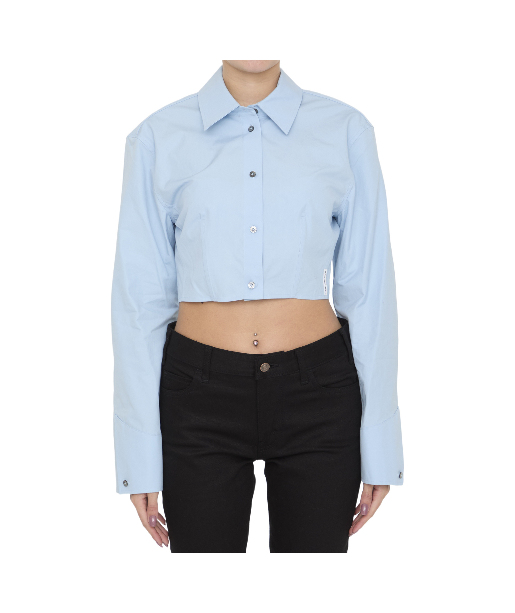 Alexander Wang Long Sleeve Copped Button Up Top In Blue